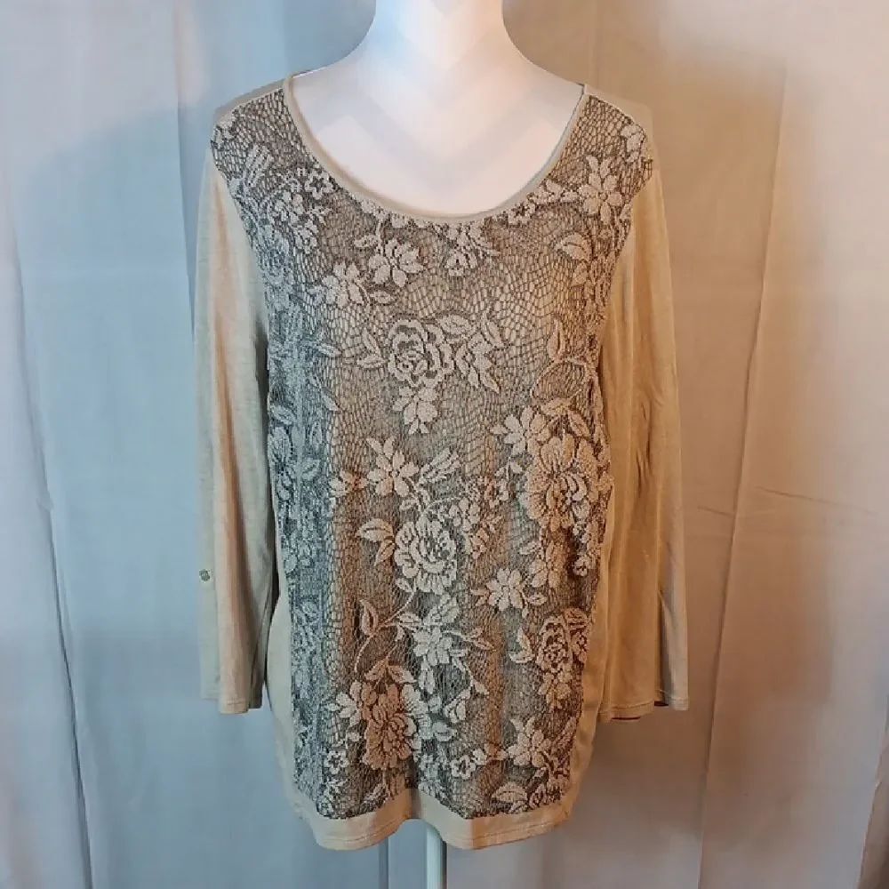 Chico's Floral Lace Overlay Top
